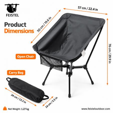 Chaise de camping pliante compacte – Chaise repliable en aluminium 7075 1,27 kg, capacité de 150 kg 