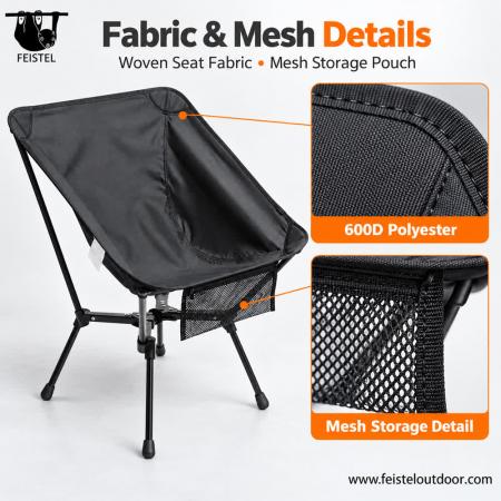 Chaise de camping pliante compacte – Chaise repliable en aluminium 7075 1,27 kg, capacité de 150 kg 