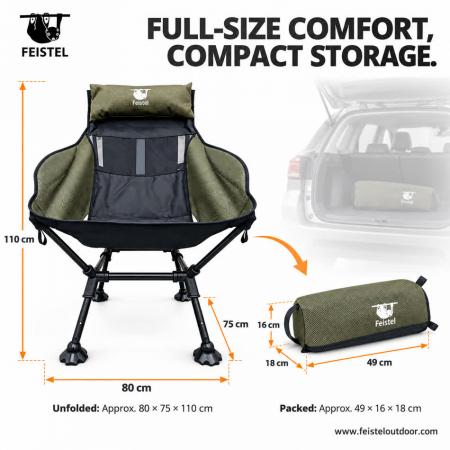 Chaise de camping avec coussin à dossier haut – Chaise longue en aluminium 6013, capacité de 150 kg et design à 3 positions 
