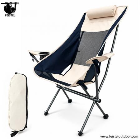 Chaise de détente de camping à dossier haut – Chaise pliante en aluminium 6013 de 1,93 kg avec oreiller, accoudoirs et porte-gobelet 