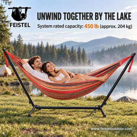 Hamac portable avec support – Hamac de camping double de 450 lb avec support en acier peu encombrant 