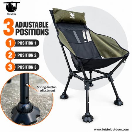 Chaise de camping avec coussin à dossier haut – Chaise longue en aluminium 6013, capacité de 150 kg et design à 3 positions 
