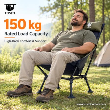 Chaise de camping avec coussin à dossier haut – Chaise longue en aluminium 6013, capacité de 150 kg et design à 3 positions 