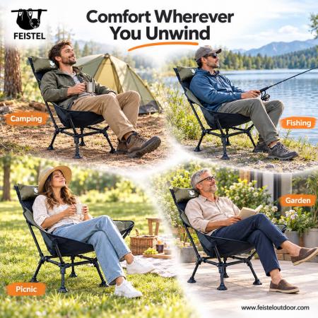 Chaise de camping avec coussin à dossier haut – Chaise longue en aluminium 6013, capacité de 150 kg et design à 3 positions 
