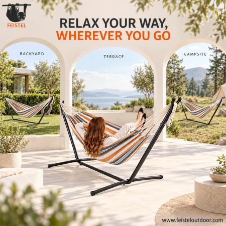Hamac portable avec support – Hamac de camping double de 450 lb avec support en acier peu encombrant 