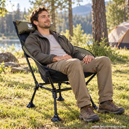 Chaise de camping avec coussin à dossier haut – Chaise longue en aluminium 6013, capacité de 150 kg et design à 3 positions 