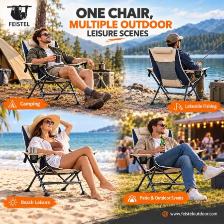 Chaise de détente de camping à dossier haut – Chaise pliante en aluminium 6013 de 1,93 kg avec oreiller, accoudoirs et porte-gobelet 