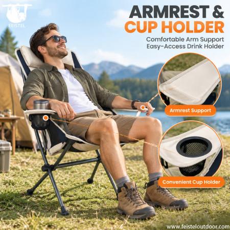 Chaise de détente de camping à dossier haut – Chaise pliante en aluminium 6013 de 1,93 kg avec oreiller, accoudoirs et porte-gobelet 