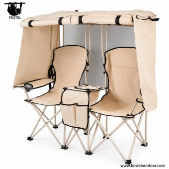 Chaise de camping double pliante avec auvent et table