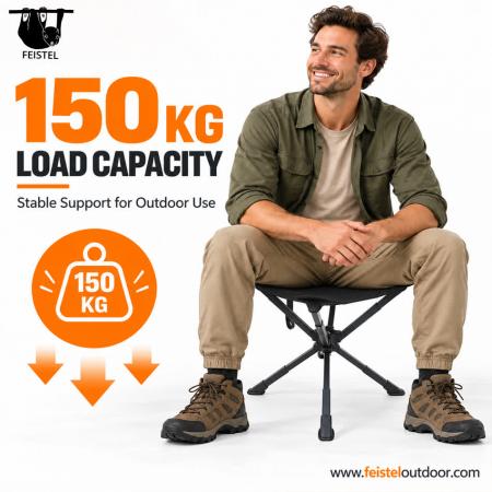 Tabouret surdimensionné à 3 pieds – Grand tabouret de camping trépied pliant avec cadre en aluminium 7075, siège en résille polyester 600D et capacité de 150 kg 