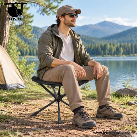 Tabouret surdimensionné à 3 pieds – Grand tabouret de camping trépied pliant avec cadre en aluminium 7075, siège en résille polyester 600D et capacité de 150 kg 