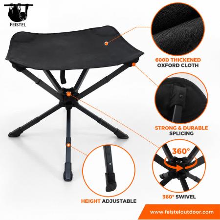 Tabouret surdimensionné à 3 pieds – Grand tabouret de camping trépied pliant avec cadre en aluminium 7075, siège en résille polyester 600D et capacité de 150 kg 