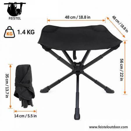 Tabouret surdimensionné à 3 pieds – Grand tabouret de camping trépied pliant avec cadre en aluminium 7075, siège en résille polyester 600D et capacité de 150 kg 