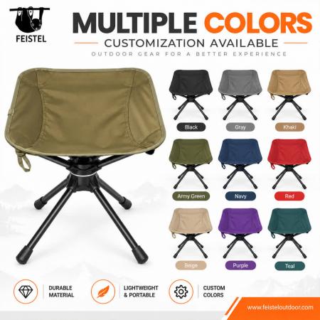 Tabouret de camping pliant ultra-résistant – Tabouret d'extérieur pivotant et pliable d'une capacité de 150 kg avec cadre en aluminium 7075 et assise en résille polyester 600D 