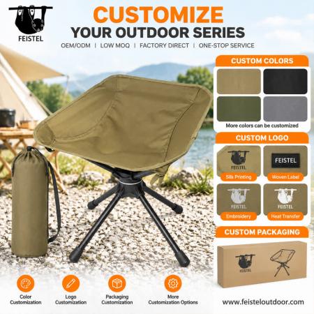 Tabouret de camping pliant ultra-résistant – Tabouret d'extérieur pivotant et pliable d'une capacité de 150 kg avec cadre en aluminium 7075 et assise en résille polyester 600D 