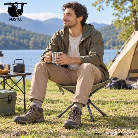 Tabouret de camping pliant ultra-résistant – Tabouret d'extérieur pivotant et pliable d'une capacité de 150 kg avec cadre en aluminium 7075 et assise en résille polyester 600D 