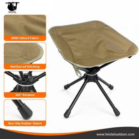 Tabouret de camping pliant ultra-résistant – Tabouret d'extérieur pivotant et pliable d'une capacité de 150 kg avec cadre en aluminium 7075 et assise en résille polyester 600D 