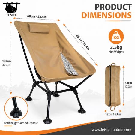 Chaise de Camping Pliante Surdimensionnée – Capacité de 150kg Fauteuil Lune Léger avec Cadre en Aluminium 7075, Filet en Polyester 600D et Sac de Transport 