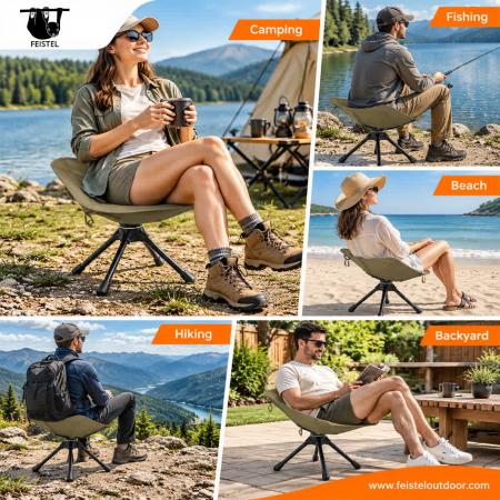 Tabouret de camping pliant ultra-résistant – Tabouret d'extérieur pivotant et pliable d'une capacité de 150 kg avec cadre en aluminium 7075 et assise en résille polyester 600D 