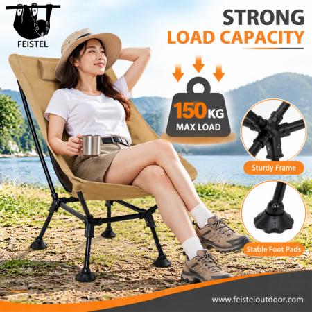 Chaise de Camping Pliante Surdimensionnée – Capacité de 150kg Fauteuil Lune Léger avec Cadre en Aluminium 7075, Filet en Polyester 600D et Sac de Transport 