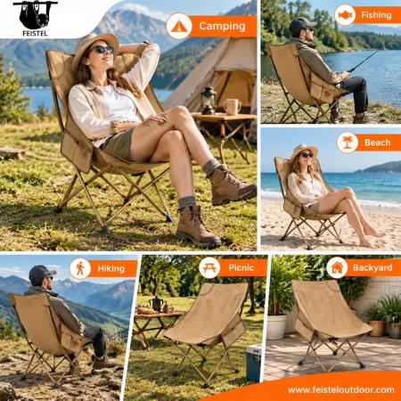 Chaise de camping sans accoudoirs – Chaise de camping pliante à dossier haut sans accoudoirs, cadre en aluminium 7075, résille en polyester 600D et capacité de 150 kg 