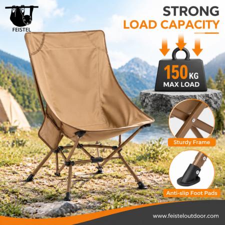 Chaise de camping sans accoudoirs – Chaise de camping pliante à dossier haut sans accoudoirs, cadre en aluminium 7075, résille en polyester 600D et capacité de 150 kg 