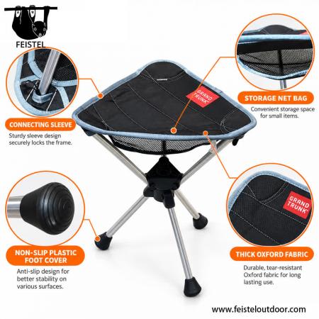 Tabouret de camping léger – Mini tabouret de camping trépied pliable de 0,65 kg avec structure en aluminium 7075, siège en tissu Oxford et housse de transport 