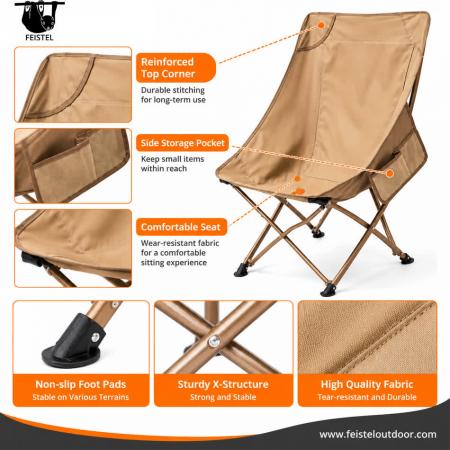 Chaise de camping sans accoudoirs – Chaise de camping pliante à dossier haut sans accoudoirs, cadre en aluminium 7075, résille en polyester 600D et capacité de 150 kg 