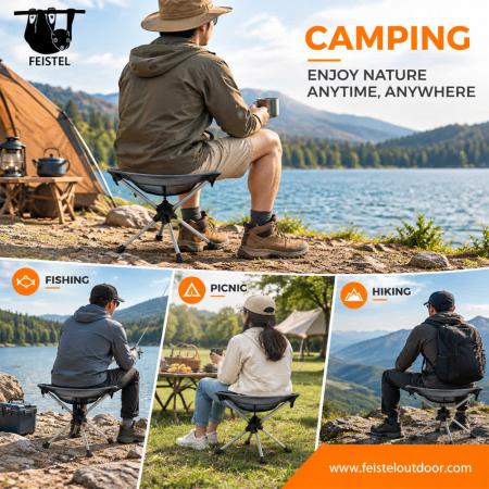 Tabouret de camping léger – Mini tabouret de camping trépied pliable de 0,65 kg avec structure en aluminium 7075, siège en tissu Oxford et housse de transport 