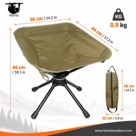 Tabouret de camping pliant ultra-résistant – Tabouret d'extérieur pivotant et pliable d'une capacité de 150 kg avec cadre en aluminium 7075 et assise en résille polyester 600D 